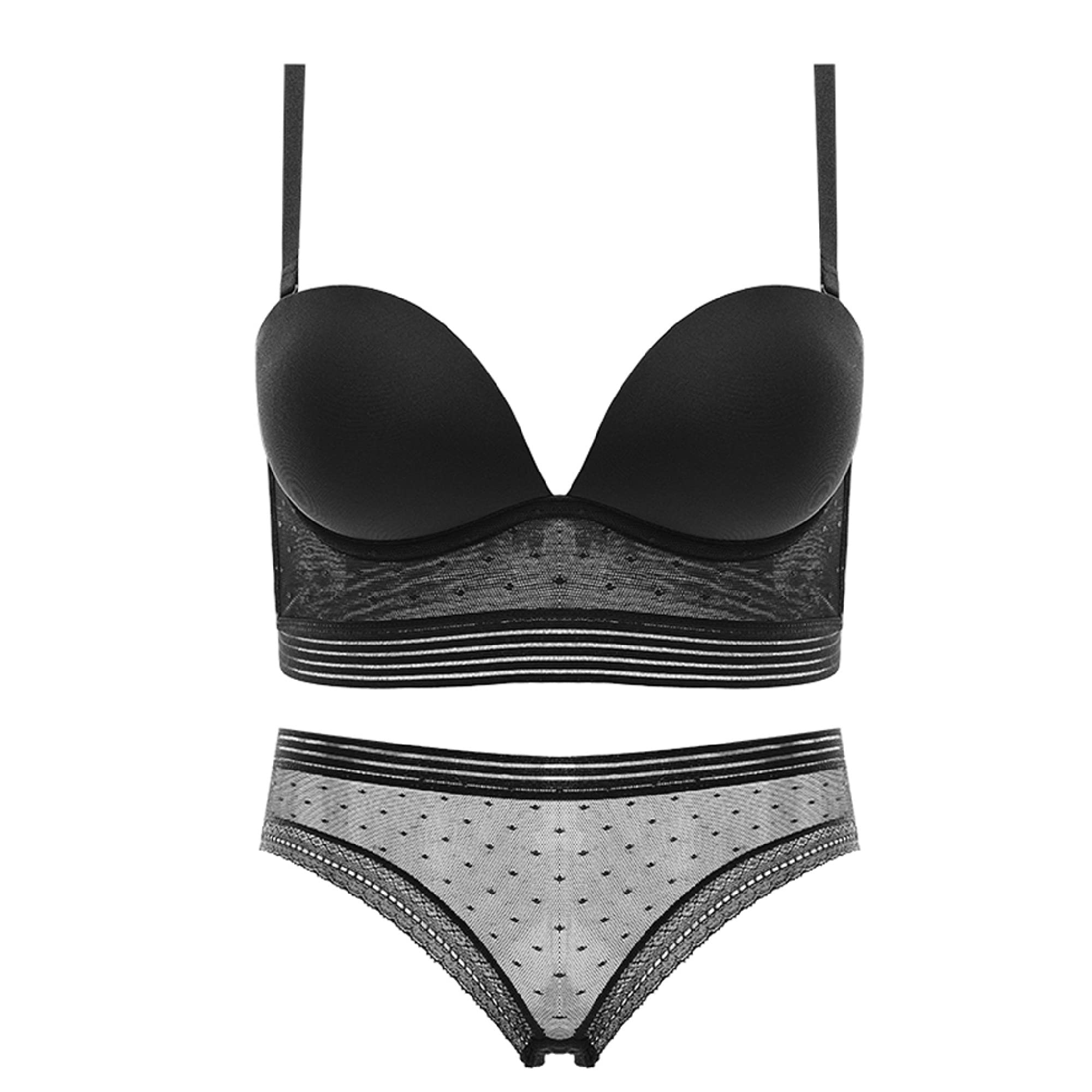 WENJUN - Conjunto de sujetador y bragas sexy para mujer, 2 piezas, sujetador push up para uso diario (color negro, tamaño: 80B)