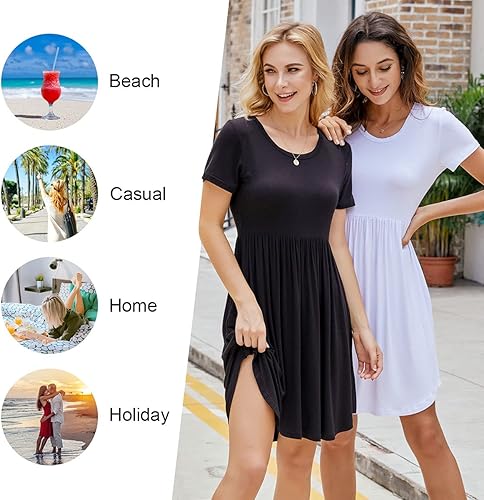 Miniatura 3 de LONGYUAN - Vestido informal de manga corta para mujer, diseño de verano 2023 que oculta la grasa abdominal, holgado, con bolsillos