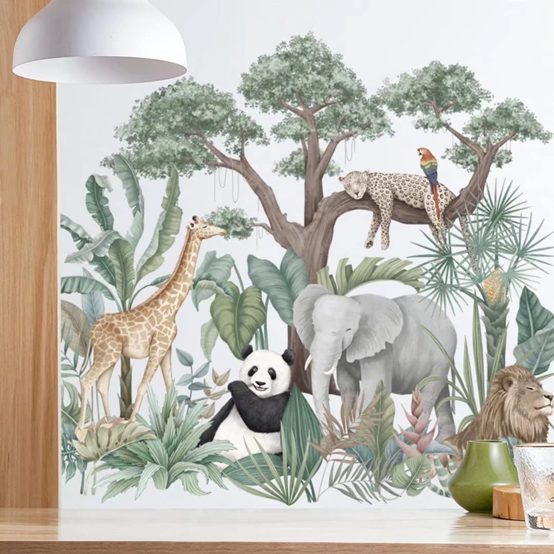 ANBOO Panda Animal Wall Stickers, Stickable & Removable Safari Wall Stickers for Play Room Bedroom Nursery Decoration(30*90cm 2pcs)