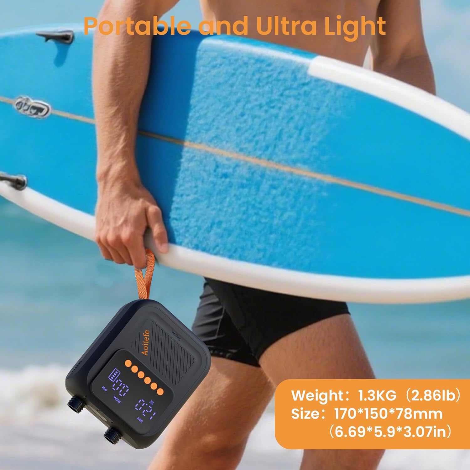 Portable Rechargeable Electric SUP Paddle Board Pump, Intelligent Dual Stage Inflation&Deflation, Up to 20PSI and Auto-Off for Stand UP Paddle Boards, Kayaks, Tents - Image 6