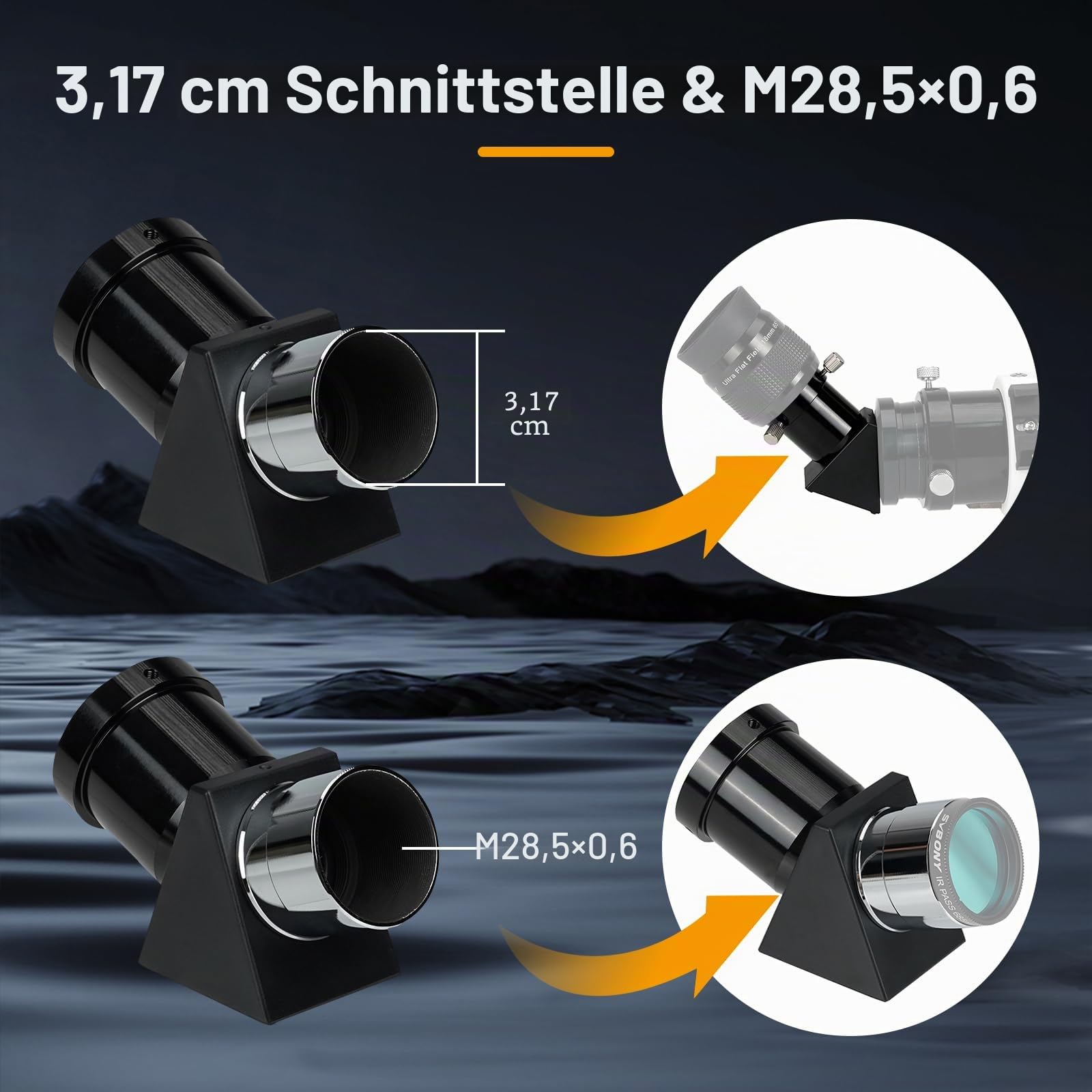 Svbony SV221 Teleskop Zenitspiegel, 1,25 Zoll 45° Aufrichtendes Diagonal Prisma, Aluminium Stern Zenitspiegel Okularadapter für bodengestützte astronomische Beobachtungen