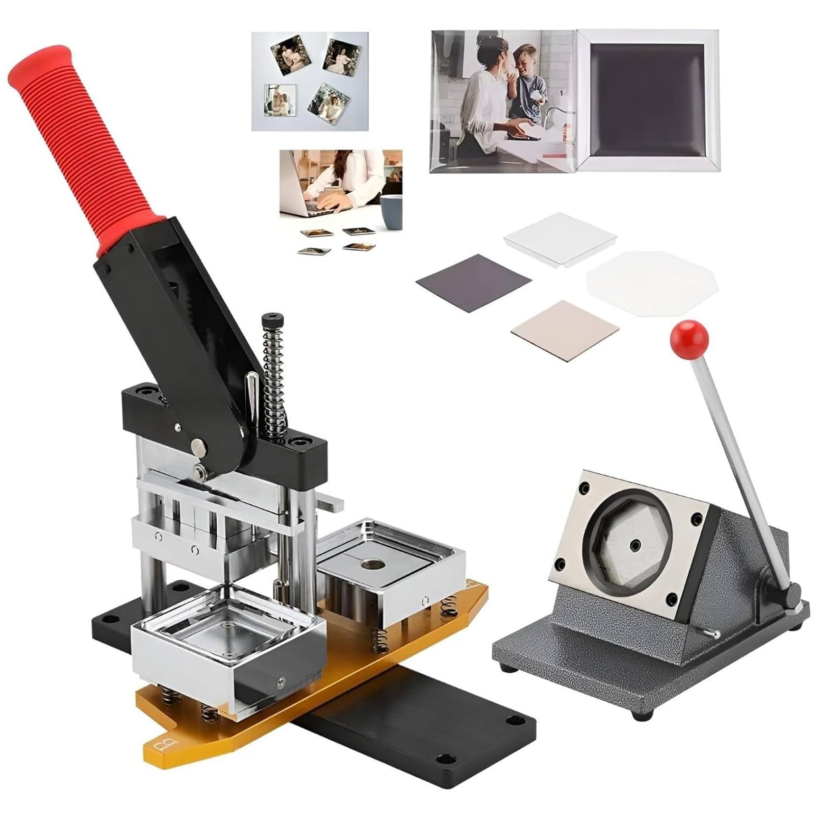 JYBNBBE Square Button Maker Machine - DIY Fridge Magnet Maker Kit with 100 Sets of Supplies & Paper Cutter - 50mm1.97 Inch Square Refrigerator Magnet Creator