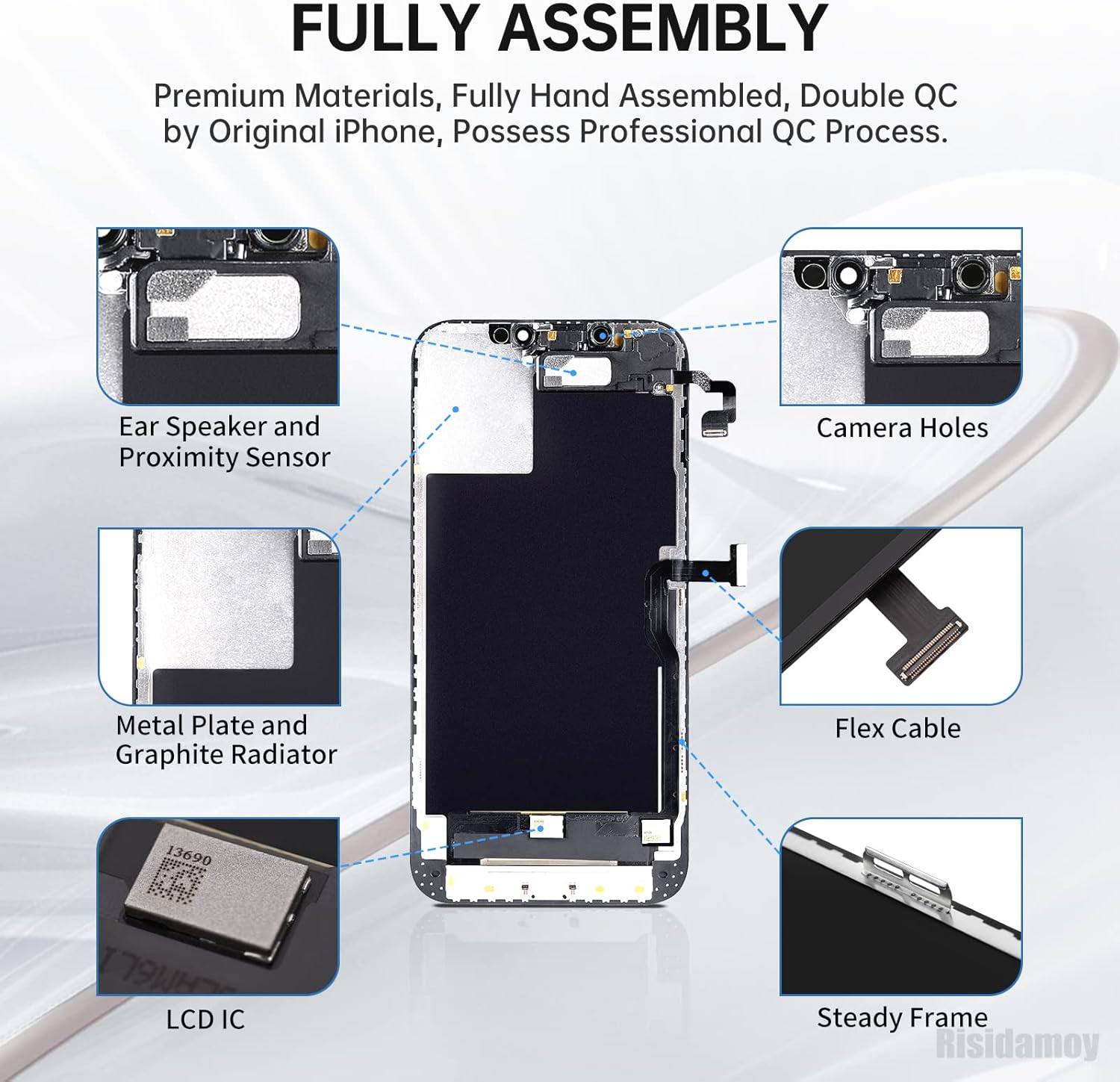 for iphone 12 pro max screen replacement model a2342 a2410 a2411 a2412 6 7 frame full assembly set with ear speaker sensor 3d touch lcd display di