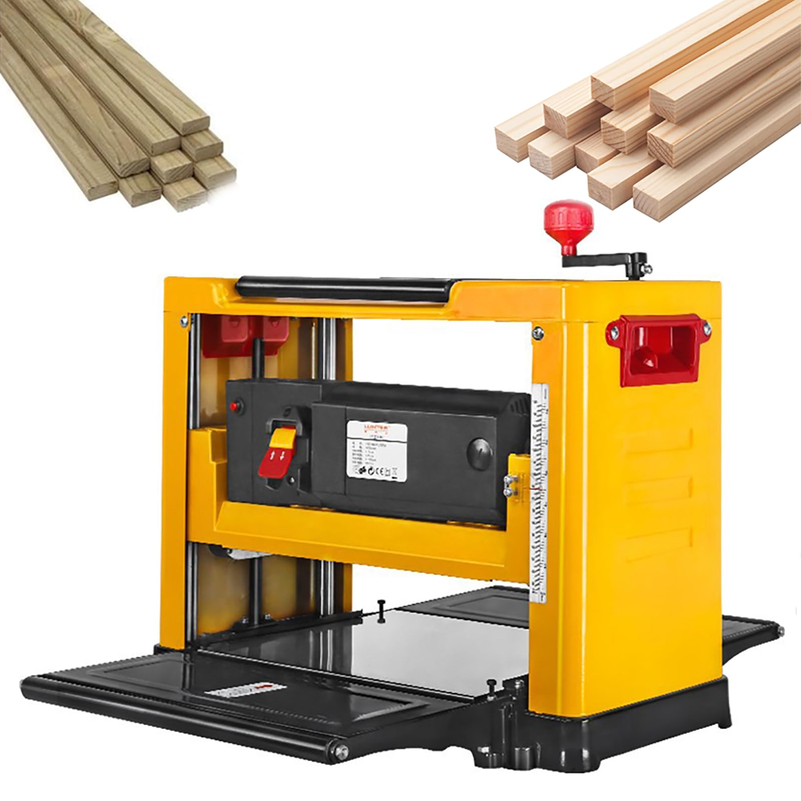 Elektryczna strugarka do drewna, moc 2000 W, prędkość 8000 obr./min, szerokość 330 mm, grubość 1-3 mm, wysokość 6-160 mm, przenośna do obróbki drewna