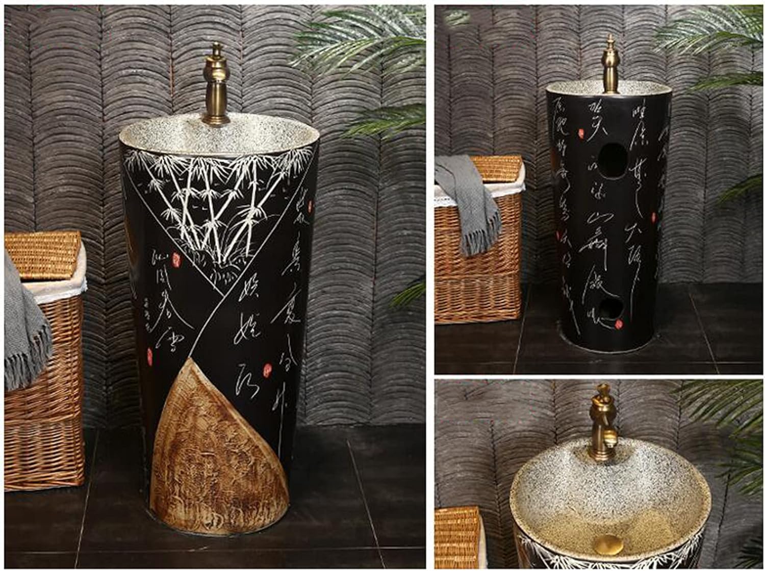 Oval Bathroom Basin Pedestal Bathroom Sink Ceramic Basin Sink and Pedestal Basin for Indoor and Outdoor H (R) (L)