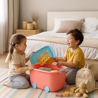 Rolling Storage Container Box (PinkBlue Colour)- 25 Litre Super Large With Wheels Size (50X33X26 cm) Launch Offer Actual Price 1499, Polypropylene, Plastic, Rectangular