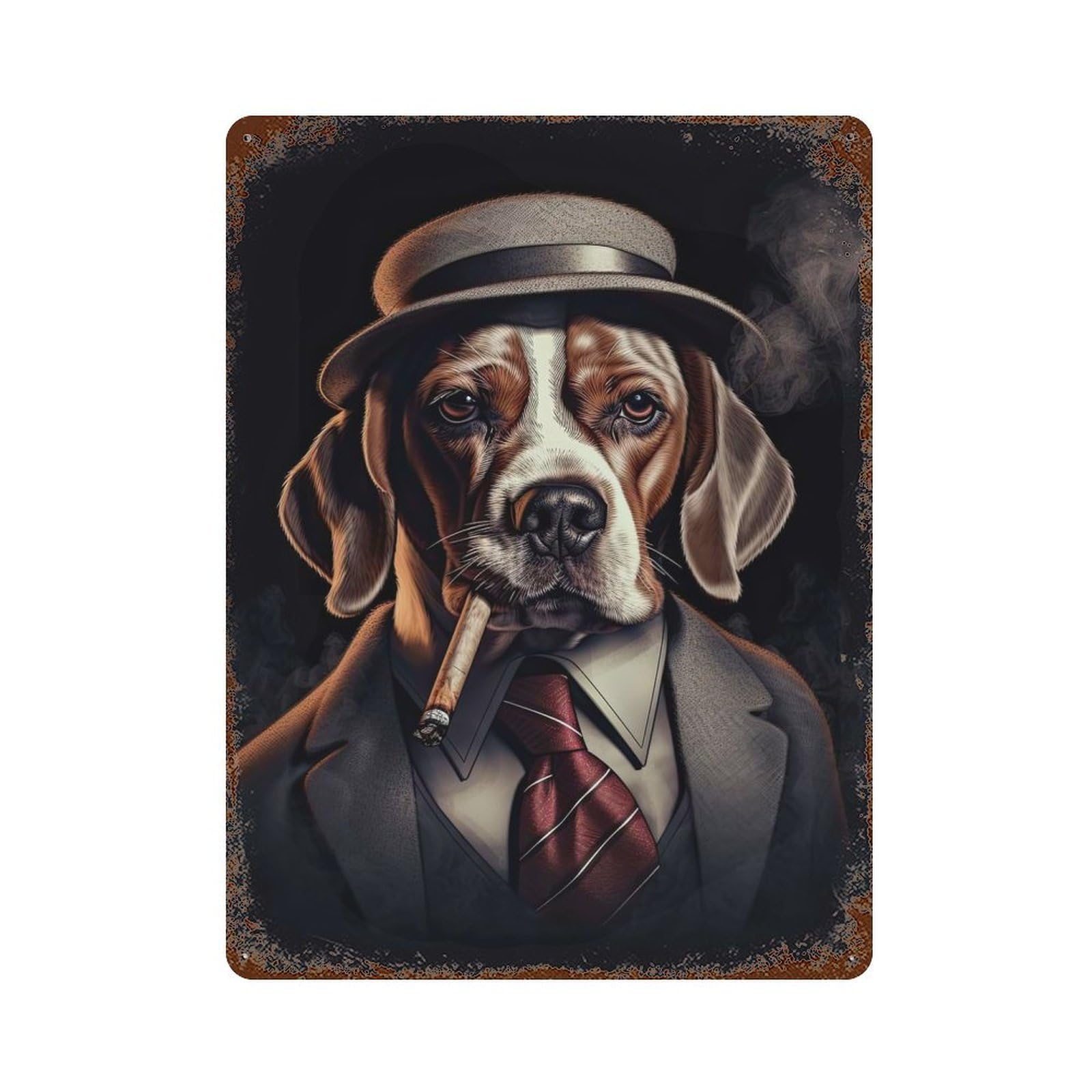 Beagle in A Gangster Suit Retro Metal Sign 15.7"x11.8", for Garage, Bar And Workshop Decor, Shabby Chic Decor