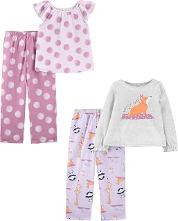 Girls' 4-Piece Poly Pajamas, Pack of 2