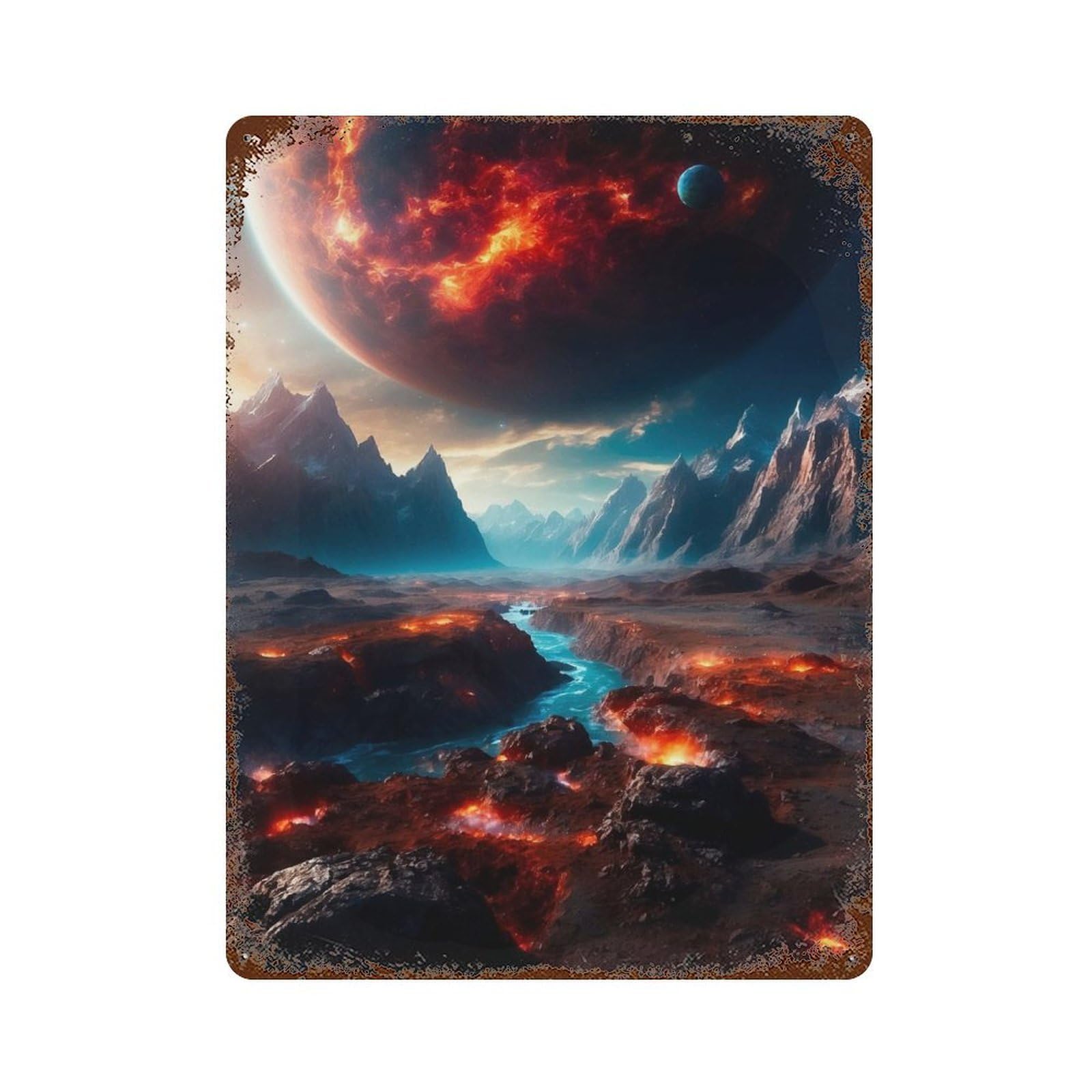 Aged Metal Wall Plaque with Red Colossus Design 15.7"x11.8", for Cafe, Home Bar And Lounge Decor, Novelty Wall Decor
