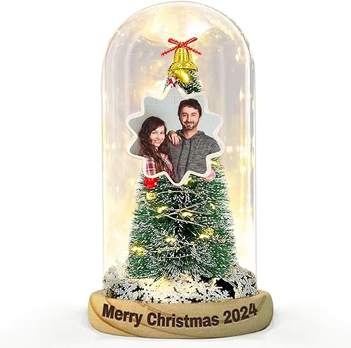 Mini árbol de Navidad personalizado en cúpula de cristal, árbol de Navidad personalizado con luces, ideas de regalo para decoraciones de Navidad