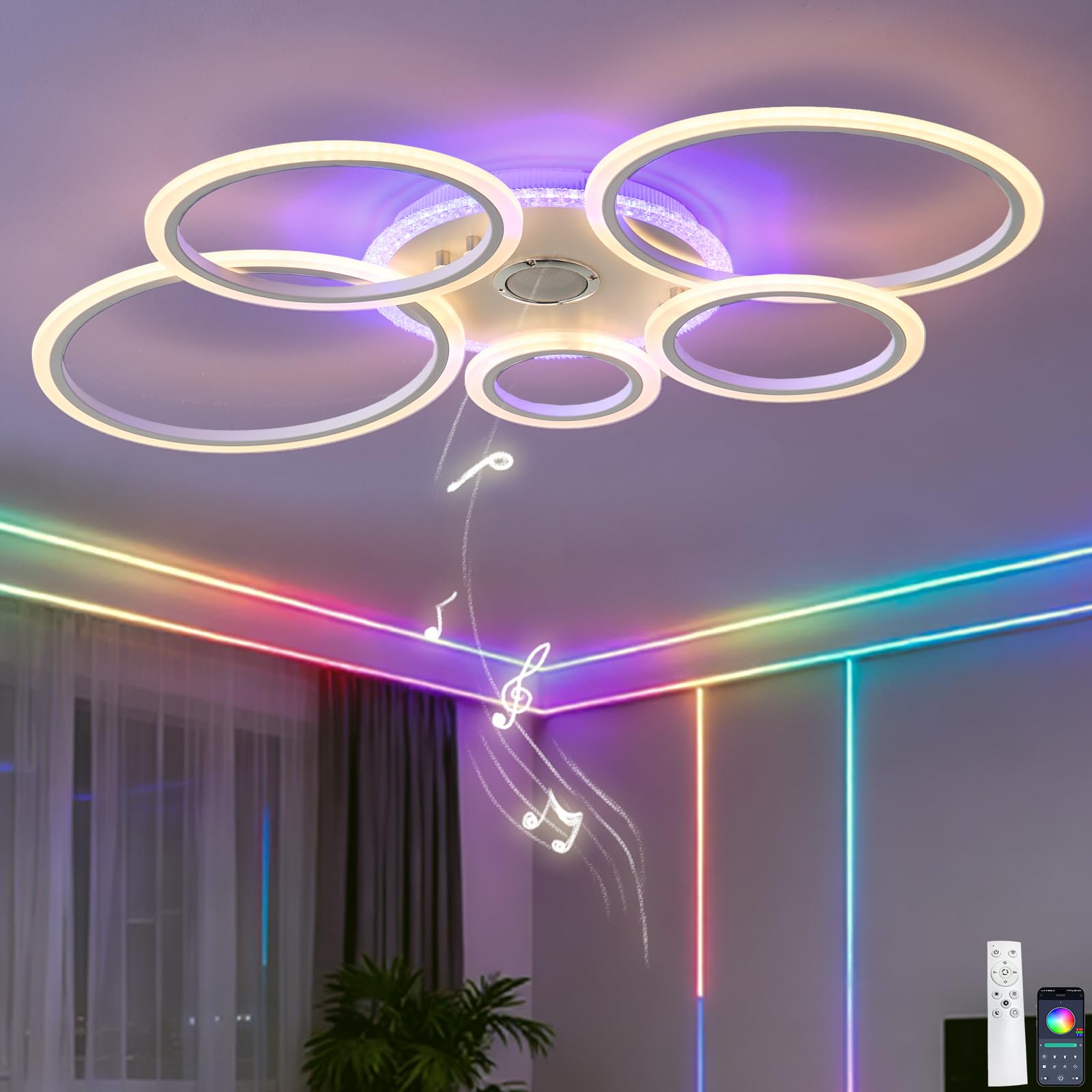 Nowoczesna Lampa Sufitowa RGB Z Bluetooth śCiemniana Za Pomocą Pilota I Aplikacji Z PamięCią Bez Migotania Inteligentna Lampa Odpowiednia Do Sypialni Kuchni I BaróW,Biały