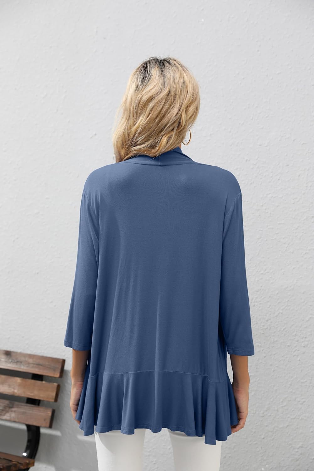 HIYIYEZI Women's Casual Lightweight Open Front Cardigans Soft Draped Ruffles 3/4 Sleeve Cardigan - Image 2