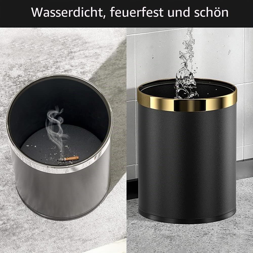 10L/2.6 Gallon Edelstahl Mülleimer, Büro Abfallpapierkorb, obere Öffnung Mülleimer passend für Bad, Hotel, Büro, Schlafzimmer, Wohnzimmer (schwarz)