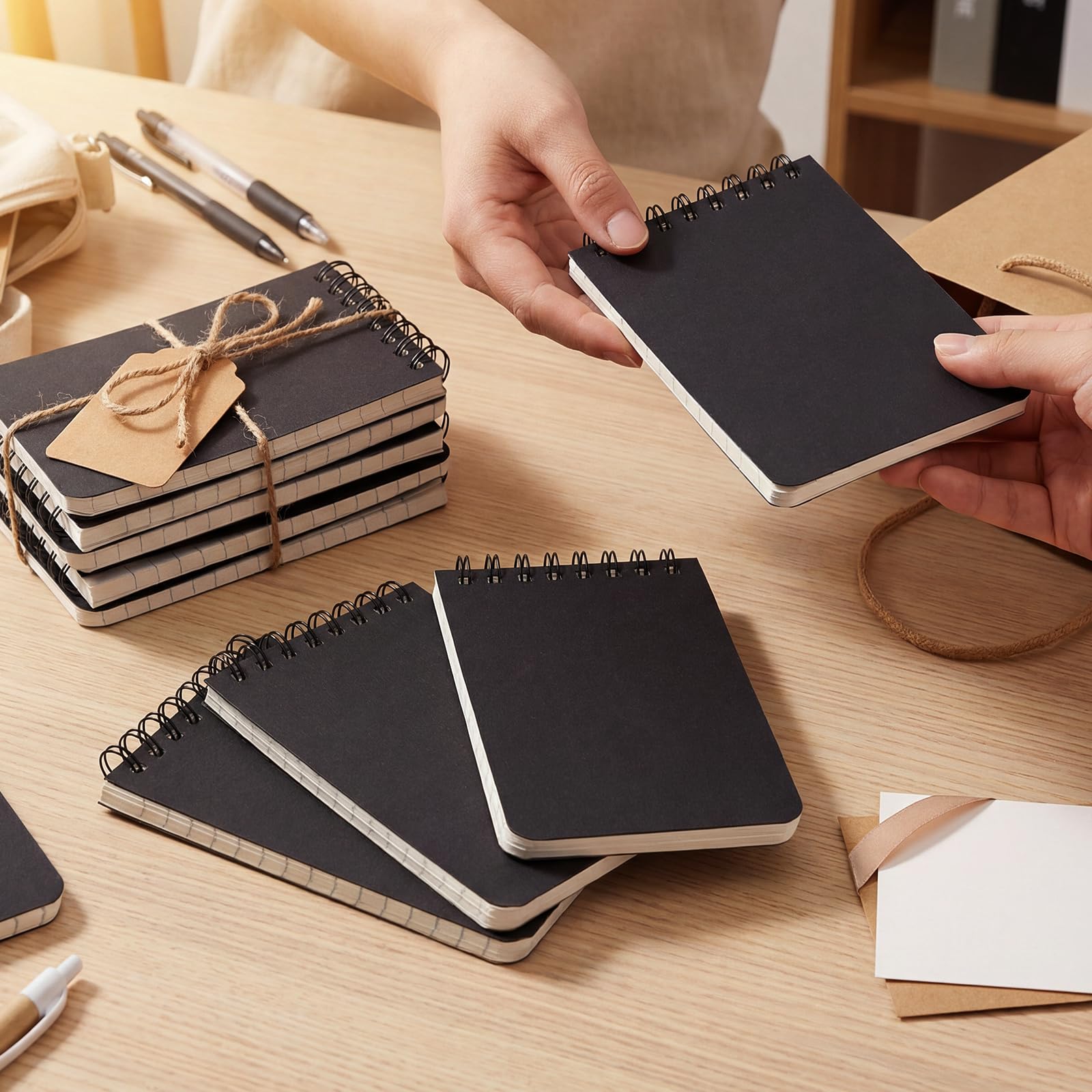 BESARME 10 blocs de notas pequeños de 3 x 5 pulgadas, cuaderno de bolsillo en espiral a granel negro a granel, bloc de notas a rayas para hombres, estudiantes, regalo de vuelta a la escuela