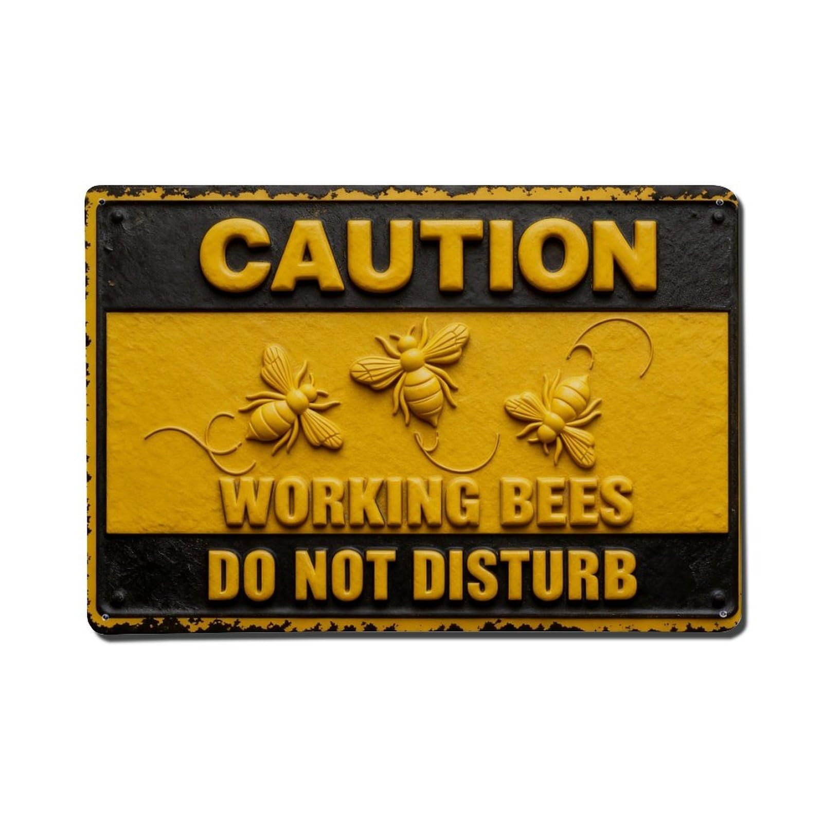 Caution Bees Working Do Not Disturb Vintage Metal Tin Sign Retro Wall Decor, Bar Garage Cafe Kitchen Home Wall Art Poster Decoration 8x12inches