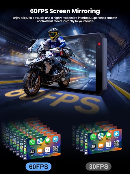 CHIGEE AIO-5 EVO Motorcycle Smart Riding System, Wireless CarPlay & Android Auto, Dual 1080P Front & Rear Dash Cam, Blind Spot Detection (BSD), 5" Waterproof Display, Parking Mode - 5