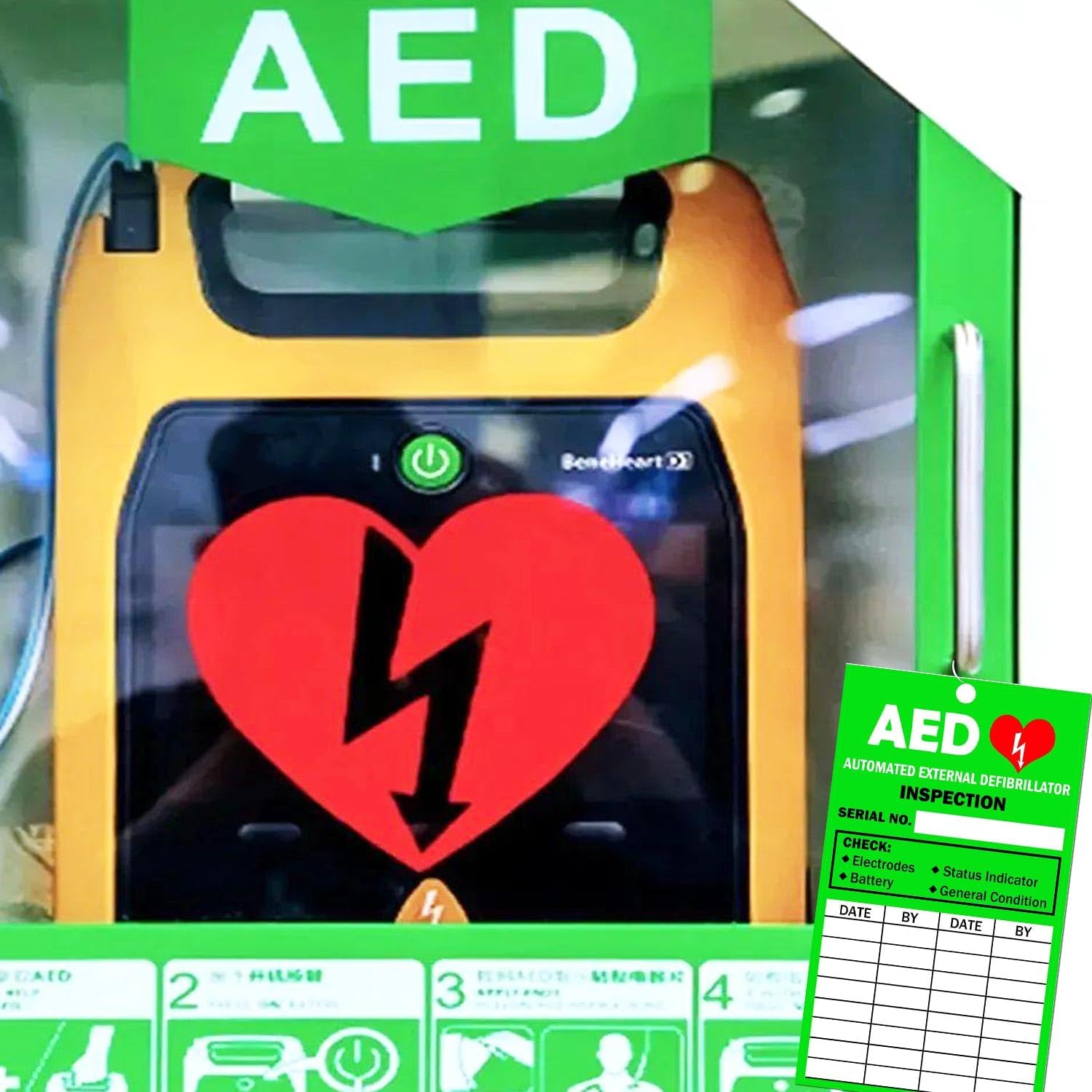 30 Pack AED Inspection Tag 5.75 x 3.25 Inch-PP Plastic Inspection Record Tags Double Sided Tear Proof and Waterproof Medical Equipment Inspection Tag