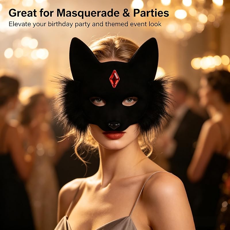 ChayWillow Black Plush Fox Half Face Mask – Three dimensional contour shape