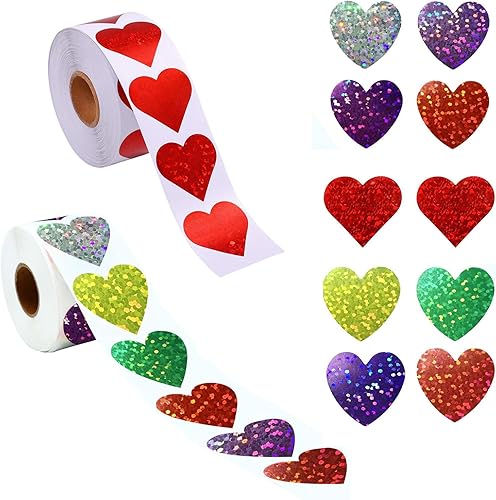 1000 calcomanías redondas de corazón con purpurina para niños y profesores, calcomanías de recompensa de 1 pulgada, calcomanías de incentivo de