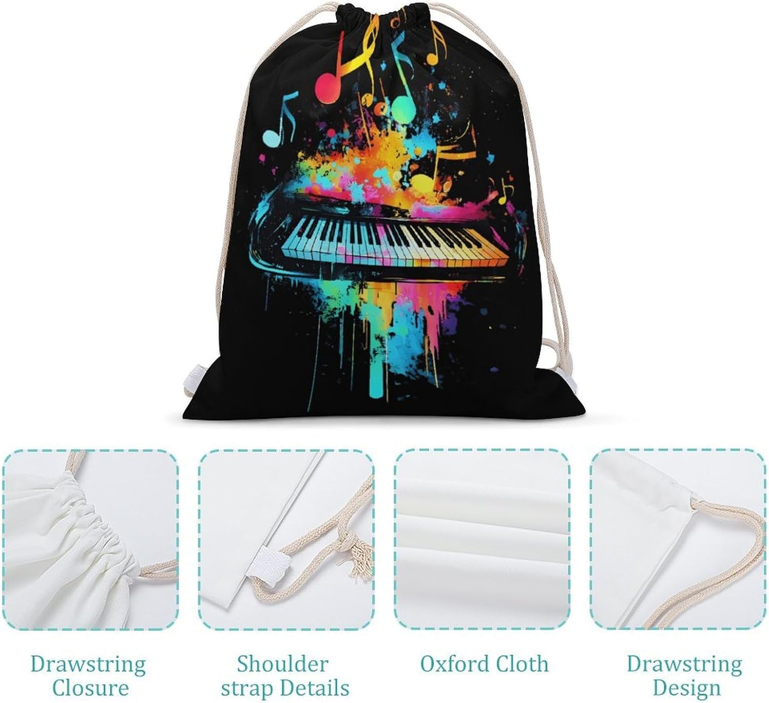 Colorful Piano Drawstring Backpack Gym Bag Draw String Back Bags for Sports Tennis Party Favor