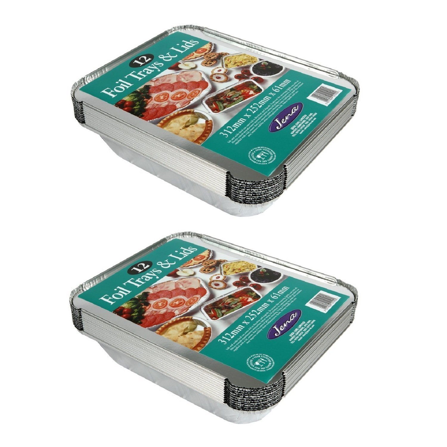 Jena 12 Large Foil Trays & Lids, 2 Pack