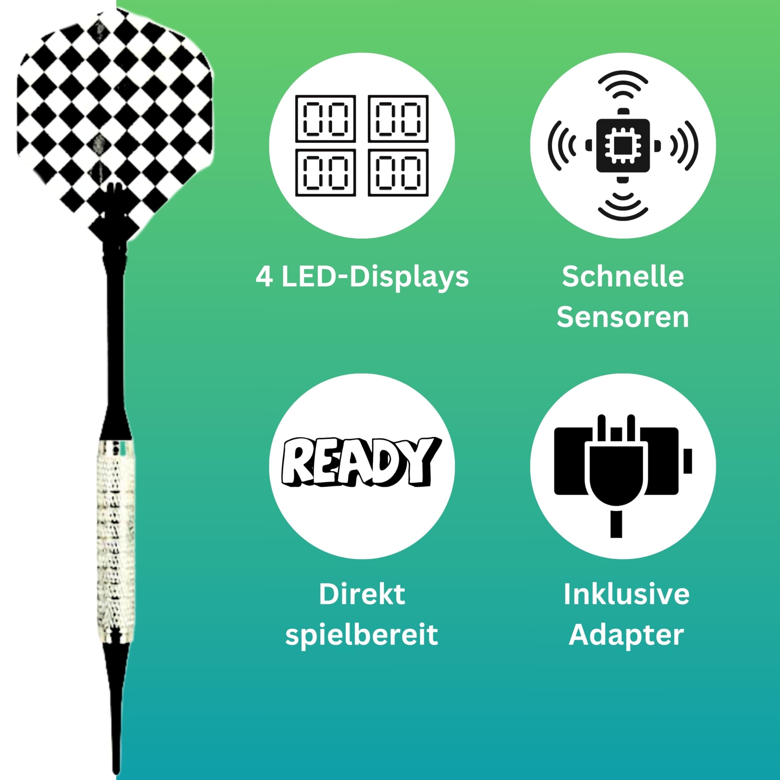 Best Sporting Dartscheibe elektronisch Coventry I Dartscheibe elektronisch mit LED-Anzeigen I E-Dartscheibe mit 12 Dartpfeilen & Ersatzspitzen I hochwertiger Dartautomat für 16 Spieler