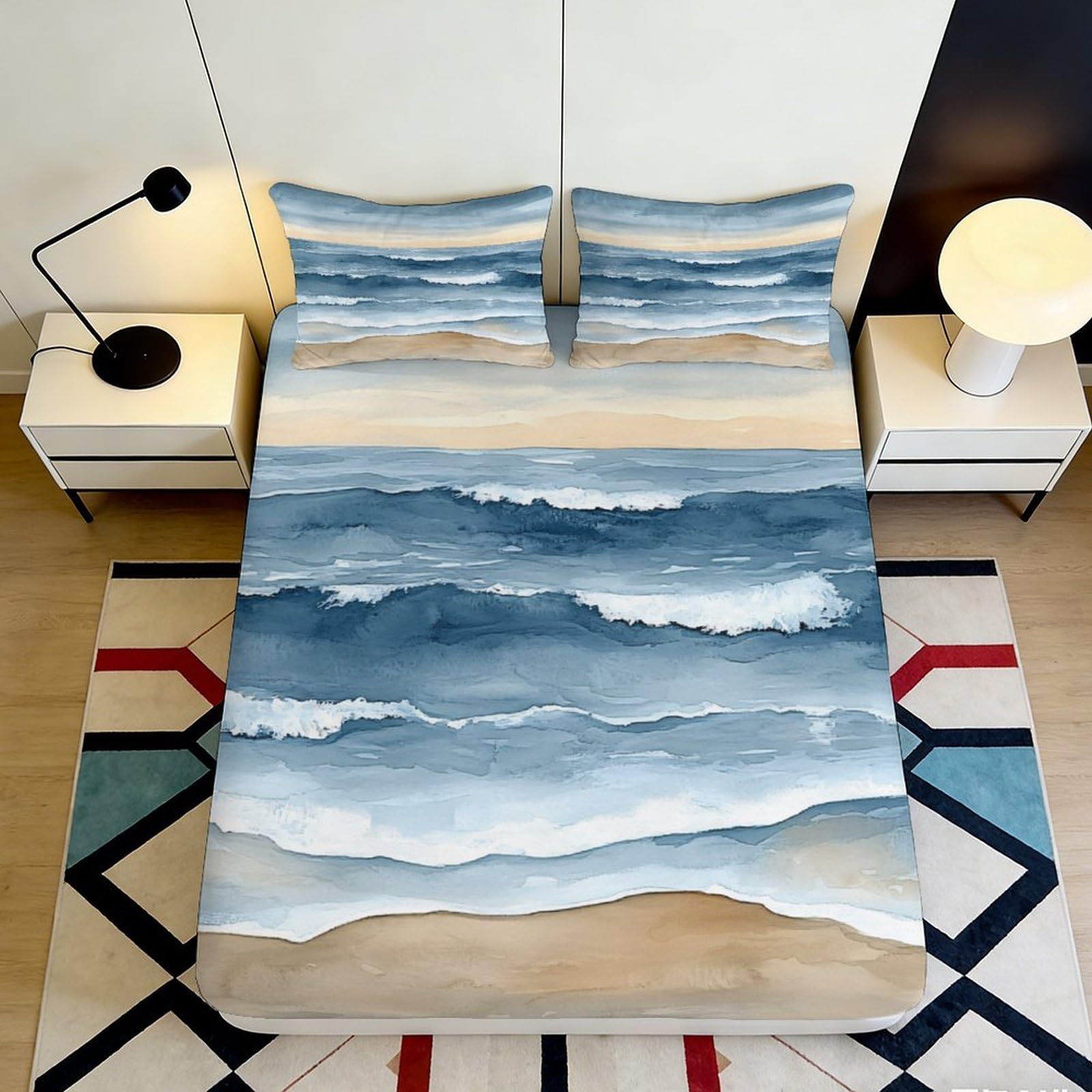 Dhbaneiok Style-2 3D Printed Ocean Wave Fitted Sheet Microfiber Bedroom Decor Beach Seascape Mattress Cover For Home Guest Room 90X200x25cm