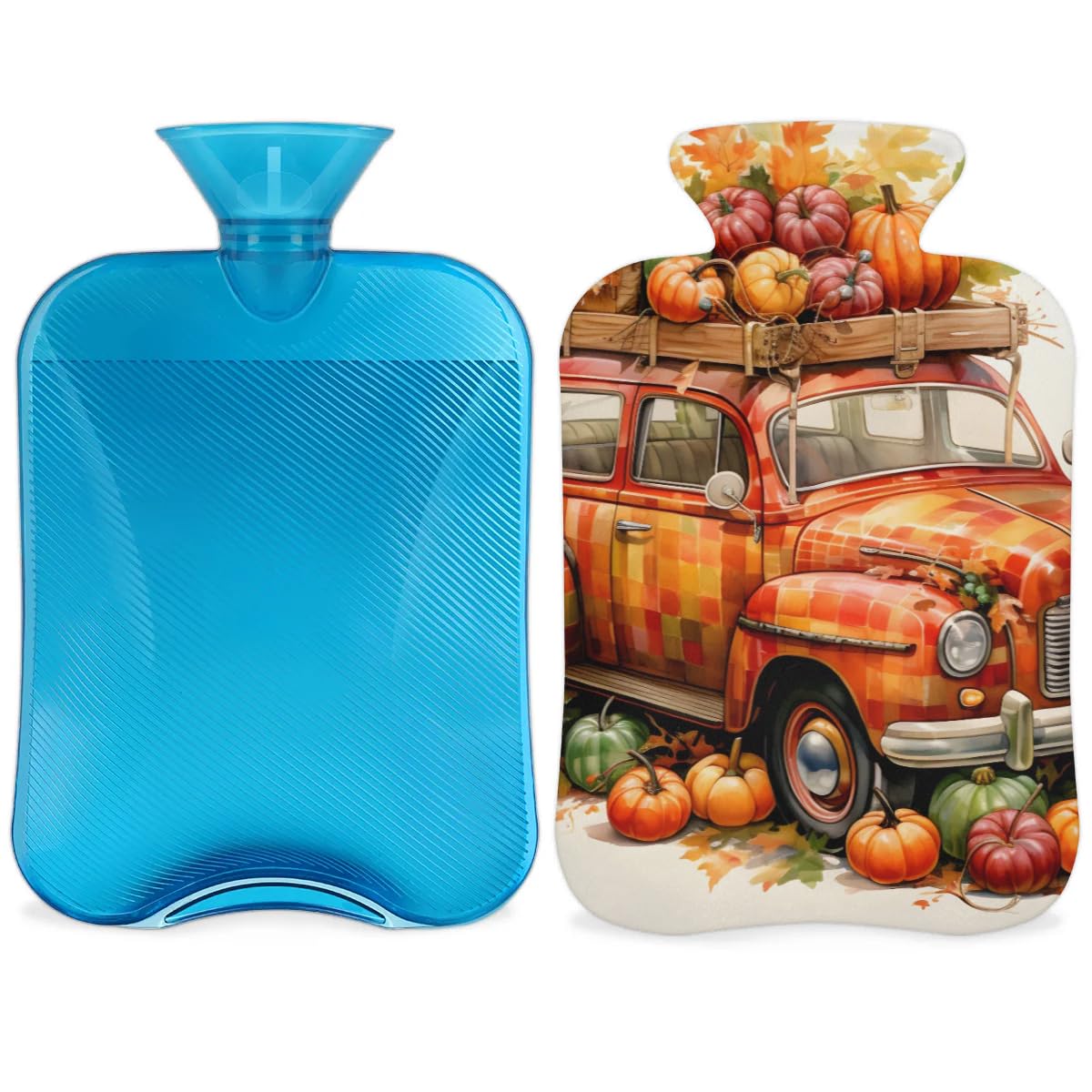 Hot Water Bottle with Soft Cover,2L Cute Pumpkin Hot Water Bag for Hot and Cold Compress, Hand Feet Warmer, Truck Rubber Hot or Cold Water Bottle Halloween Christmas Decorations