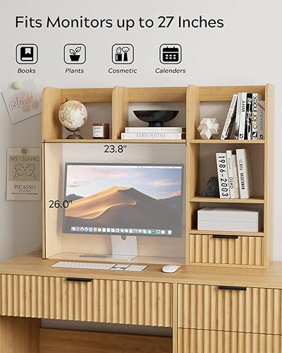 Miniatura 3 de Estantería de escritorio, estante de escritorio de madera con cajón acanalado y 5 estantes, gabinete de escritorio de encimera para escritorio de