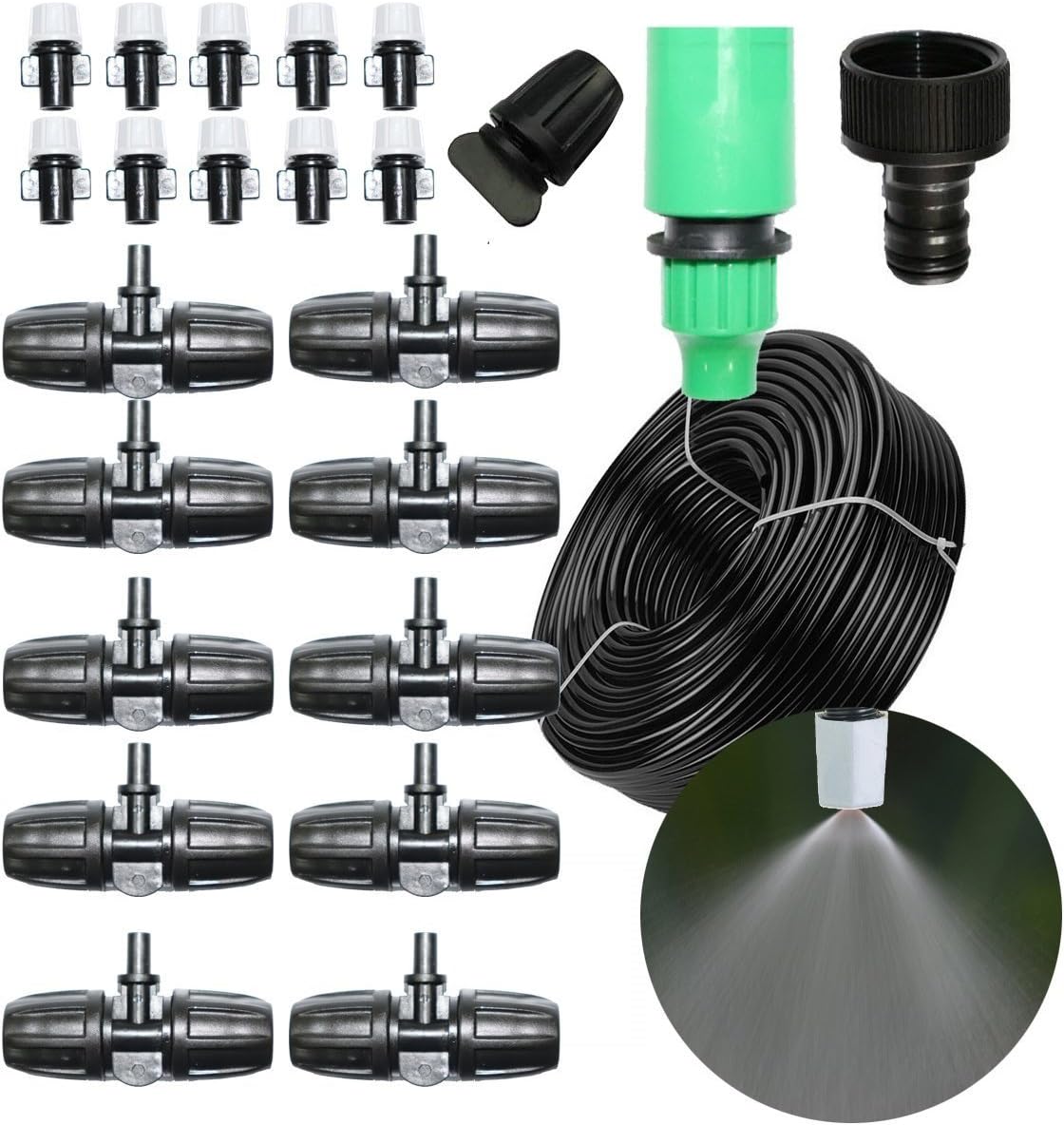 bangder Leak Proof Misting System- Misters for Patio, Gazebos, Backyard Cooling, Pool and Play Areas(33ft-3/8'' tubing)
