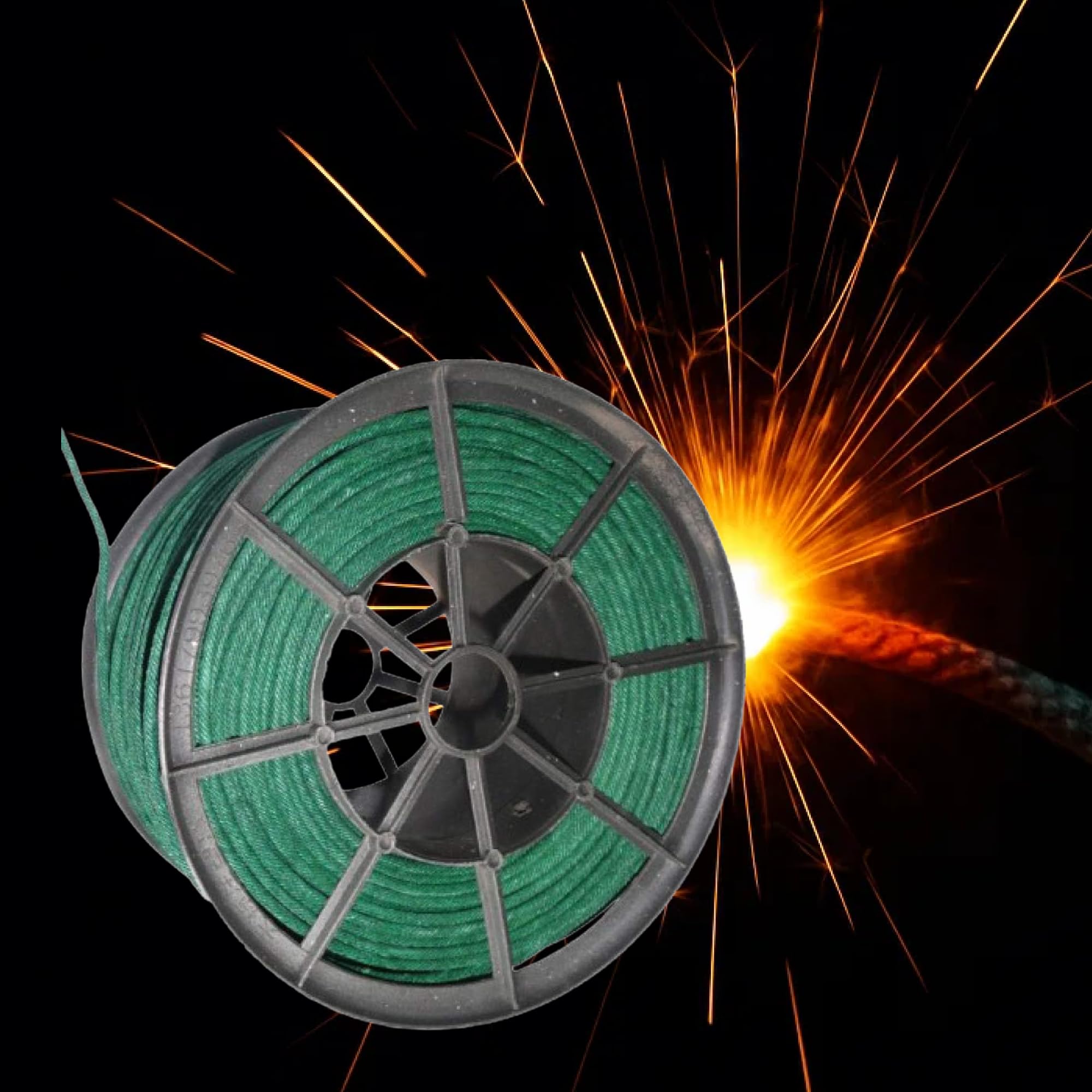 Vama Zündschnur für Feuerwerk & Feuerwerkskörper, langsam brennend – 100m Rolle grüne Visco Anzündlitze 2,0 mm, 90-100 Sek./Meter – Knallschnur für Anzünder & Fernzünder