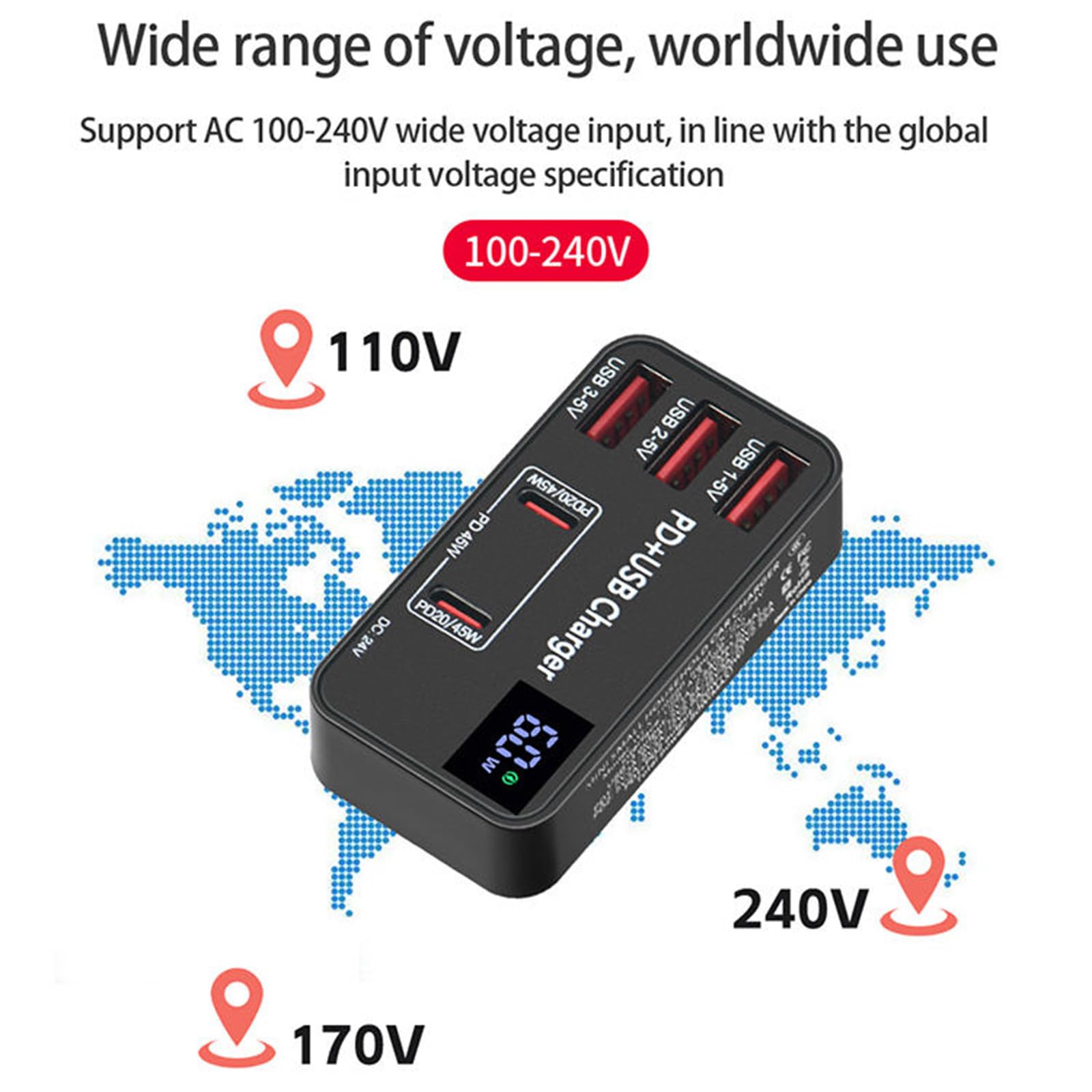 Adattatore da viaggio universale USB a ricarica rapida da 60 W nero PD45W Mini caricatore multifunzione per telefono cellulare portatile,A