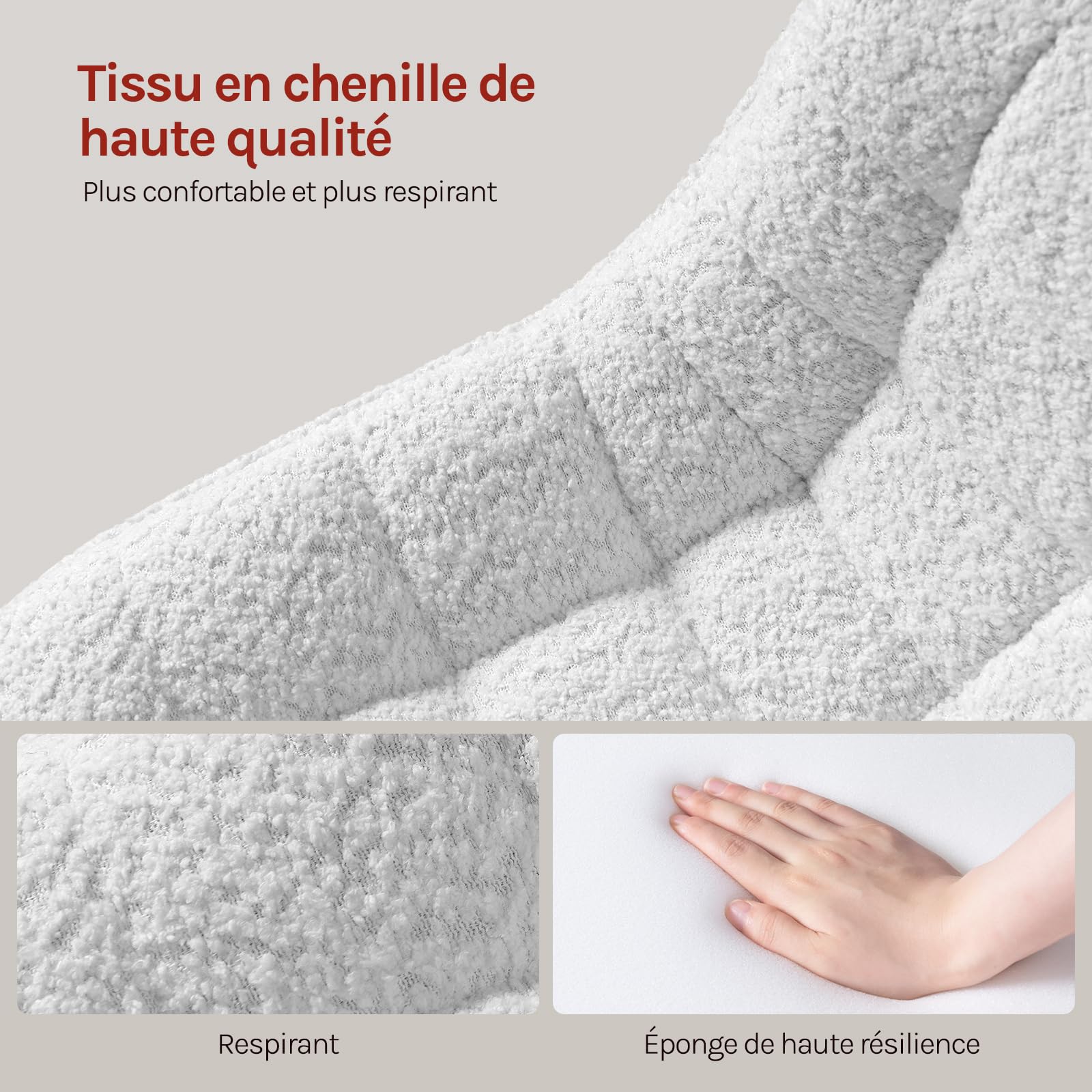 WOLTU Tabouret de Coiffeuse, Chaise de Maquillage Pivotante avec Dossier et Réglable en Hauteur, pour Salon, Chambre à Coucher, Salle à Manger, Bureau à Domicile, Chenille, Blanc