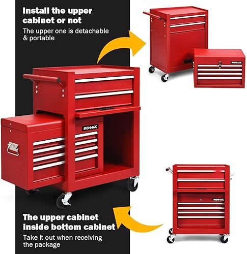 Miniatura 8 de ERGOMASTER Cofre de herramientas de 6 cajones, armario de almacenamiento de herramientas de alta capacidad con ruedas y sistema de bloqueo, banco de