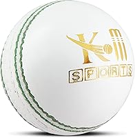 KM Sports White Leather Cricket Ball - Hand Stitched 4-Piece 156g 35-Over Match Ball for Superior Grip & Visibility
