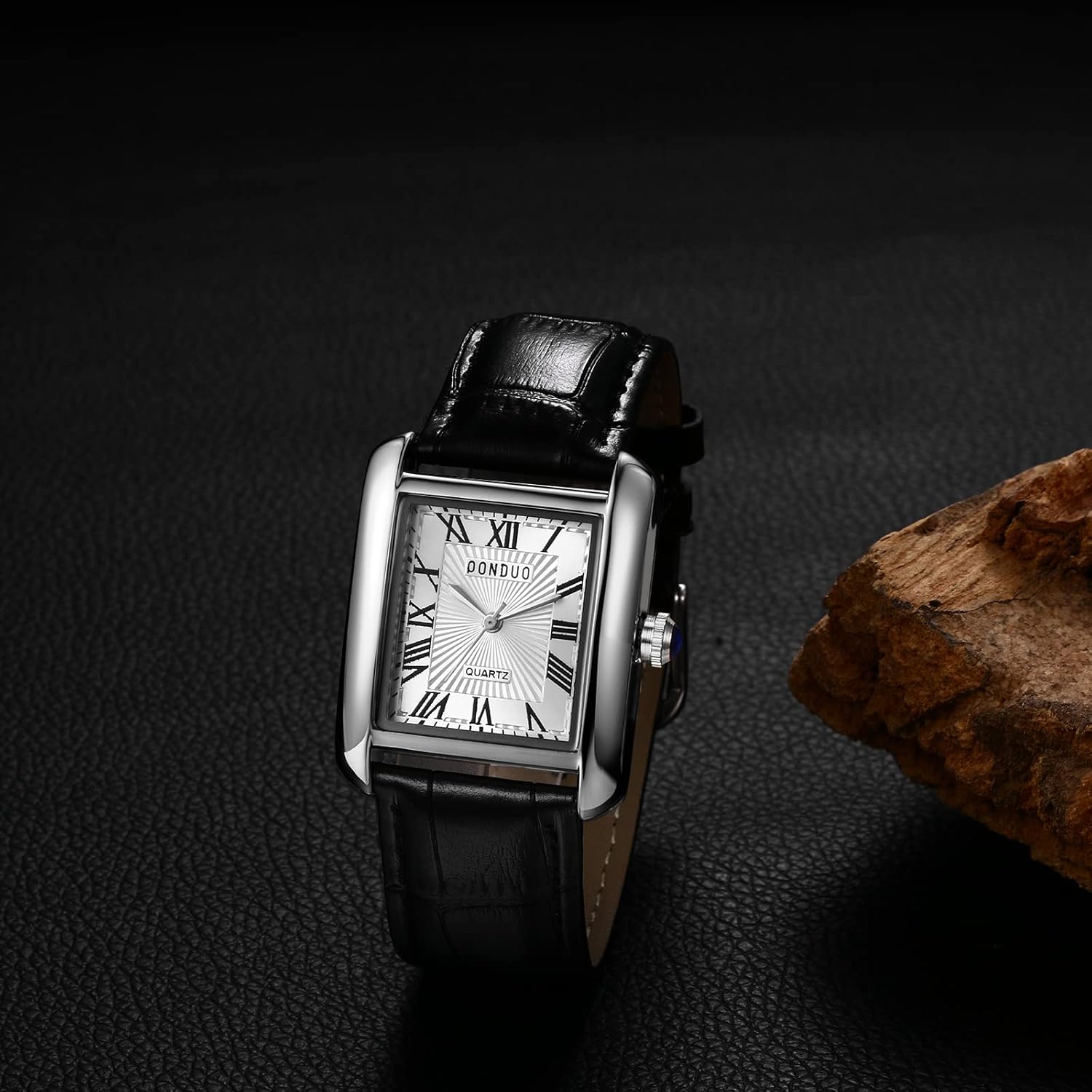 Avaner Men's Square Wirst Watches: Leather Strap Retro Roman Numeral Classic Analog Quartz Couple Watches for Men and Women - Image 3