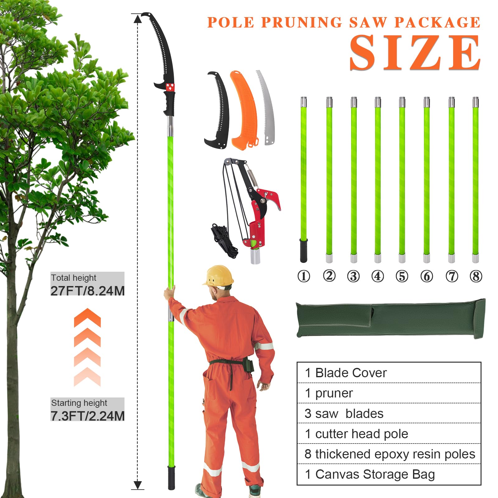 Extendable Tree Pruner Pole Saw - Manual Pole Cutter From 7.3ft To 27ft ...