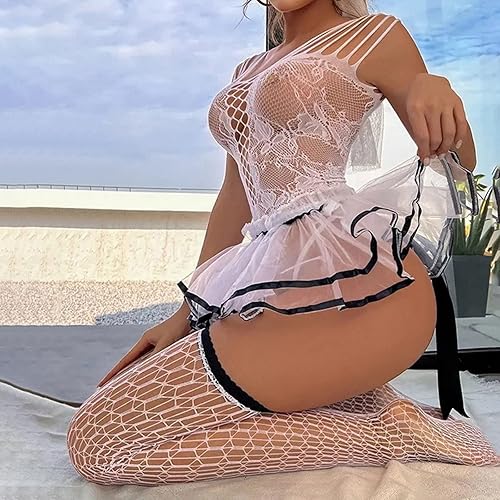 Miniatura 4 de Lencería sexy para mujeres con curvas, lencería sexy para mujer, lencería con corsé para mujer, malla transparente transparente, Negro -