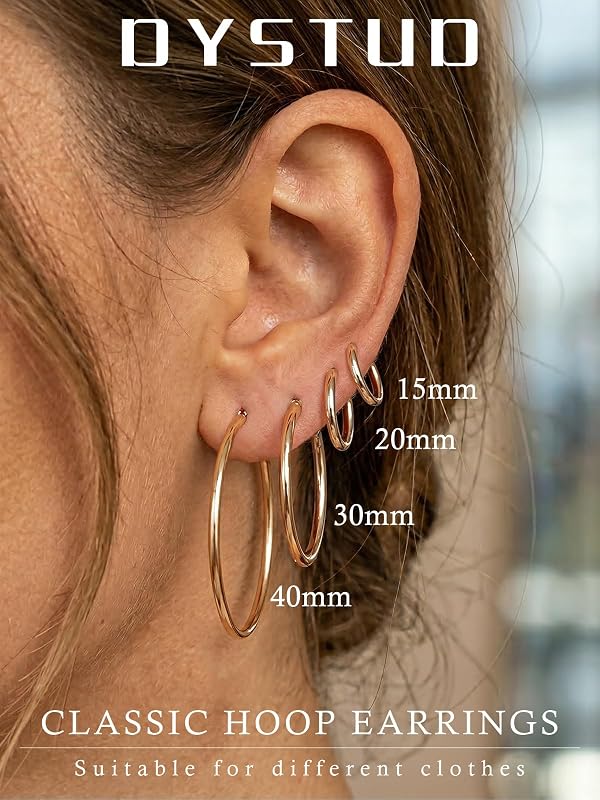4 Pairs Gold Hoop Earrings for Women, Hypoallergenic 14K Gold Plated Hoop Earrings for Sensitive Ears, Lightweight Big Small Huggie Hoop Stacks for Multiple Piercings Jewelry Gifts 15/20/30/40mm by Dystud - Used condition - Image 2