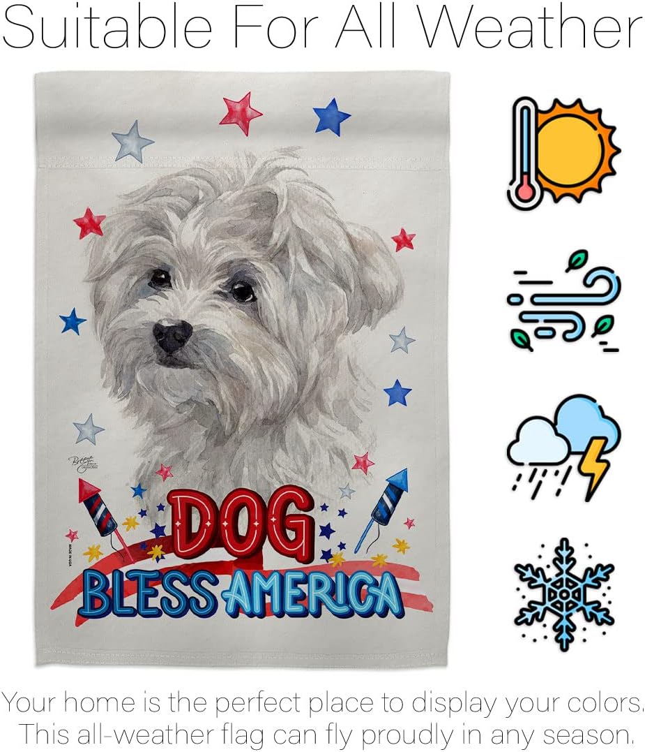 Breeze Decor Patriotic Maltese House Flag Dowel Set Dog Puppy Spoiled Paw Canine Fur Pet Nature Farm Animal Creature Decoration Banner Small Garden Yard Gift Double-Sided, Made in USA