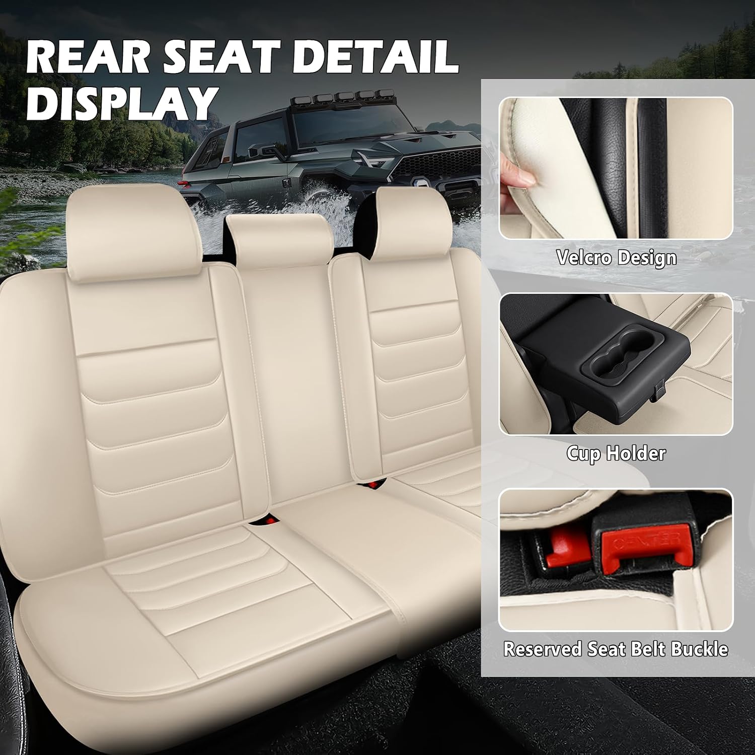 Car Seat Covers Fit for Ford Ranger 2000-2026, Waterproof Leather Car Seat Covers Full Set, Wear-Resistant Seat Covers, Breathable Seat Protector Sets (Standard 5 Seats, Beige)