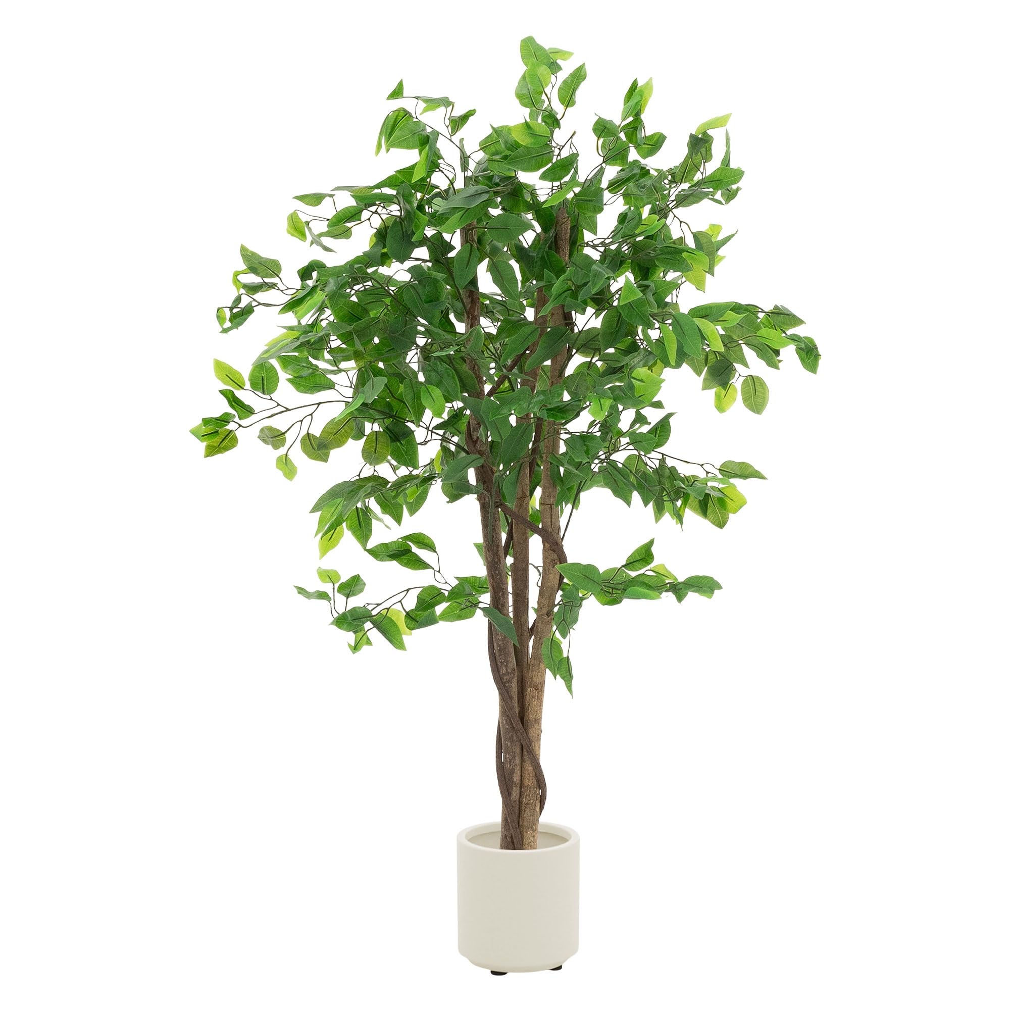ML Design - Pianta artificiale Ficus, 120 cm, piante artificiali grandi come vere, finte da interno con tronco in legno naturale, per interni ed esterni, facile da pulire, per soggiorno e ufficio