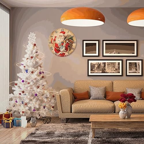 Miniatura 5 de Reloj de pared retro vintage con Papá Noel, lindo reloj de pared Muppet silencioso sin tictac, funciona con pilas, rústico, casa de campo, Año