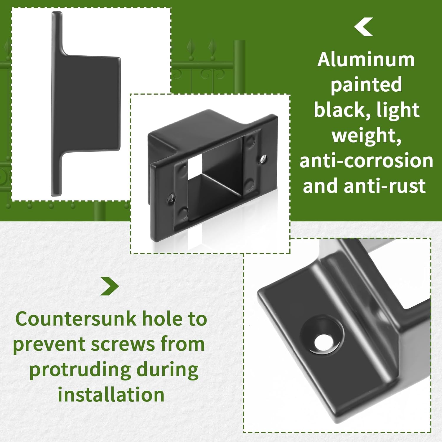 Zonon 40 Pcs 1" x 1" Black Aluminum Fence Brackets Standard Wall Mount for Rails Double Flange Metal Square Residential Black Flat Fence Brackets for Fencing Railing Mounting