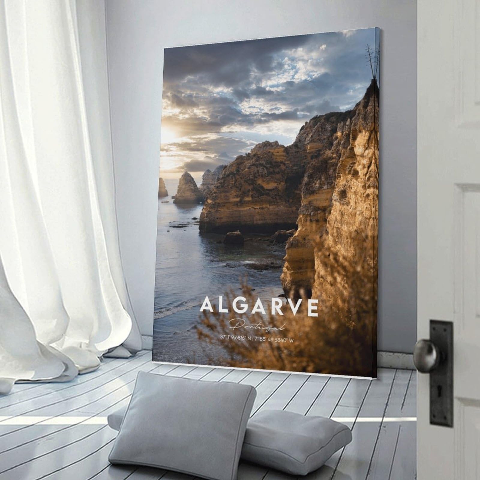 Junmoney Frame-Style-17 Algarve Portugal Beaches Canvas Wall Picture, 08X12inch(20X30cm), For Study, Office Or Focused Interiors, Home Office Artwork With Decorative Appeal
