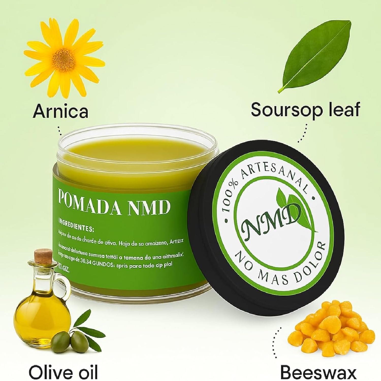 2PCS Pomada NMD Para Dolor Muscular - Natural Herbal Artesanal Cream with Olive Oil, Beeswax, Soursop Leaf, Maximum Strength Comfort Cream for Muscle, Feet, Hands, Legs, Toes, Back for All Ages - Image 3