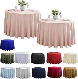 2-Pack Round 108-inch Dusty Pink Table Cloths, Solid Stain and Wrinkle Resistant Circular Tablecloth, Premium Plain Weave Polyester Fabric Table Linen Covers for Hotel, Banquet