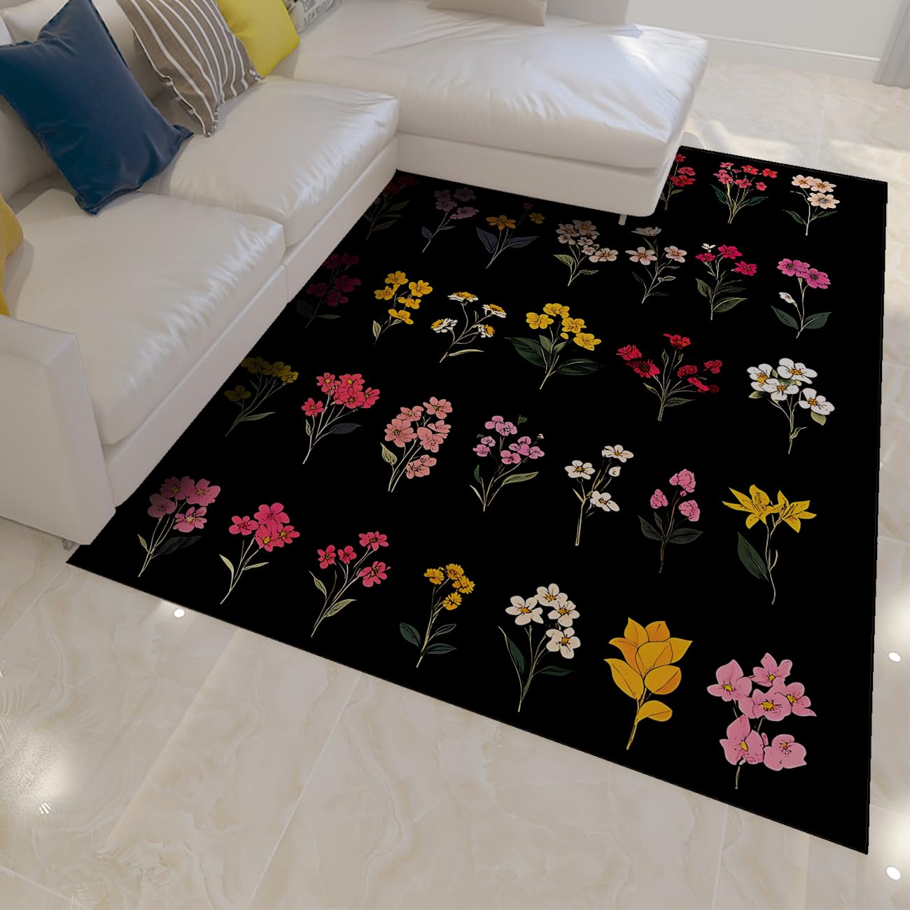 Descente de lit 100x150cm fleurie noire pour une chambre cosy et douce