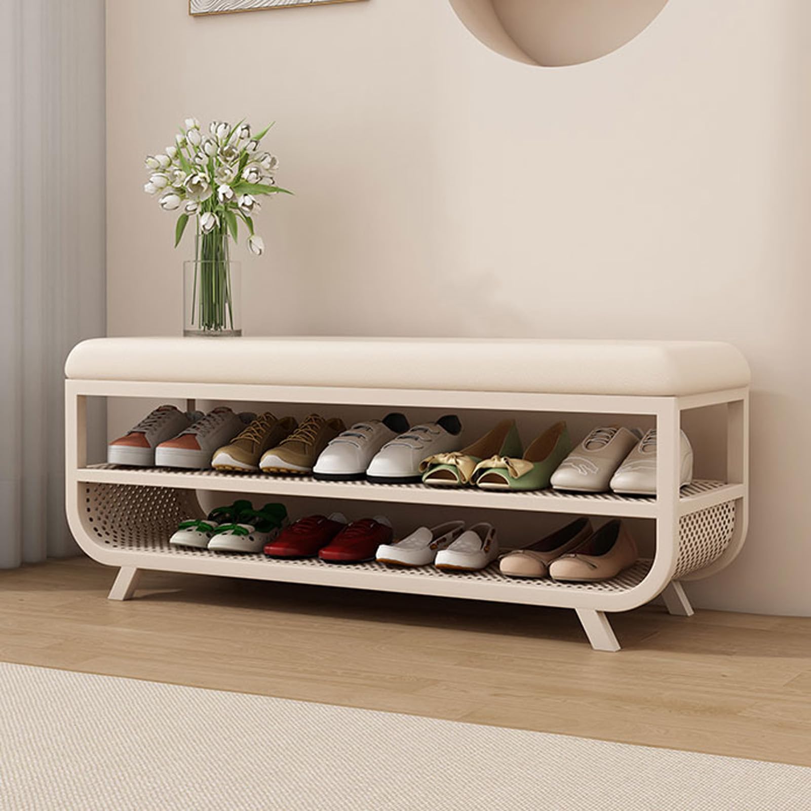Banc bout de lit cuir pour chambre résolvant le désordre des chaussures au sol