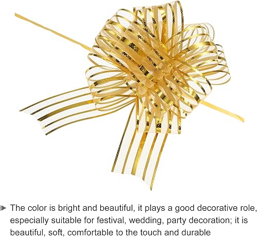 Miniatura 4 de MECCANIXITY 15 lazos metálicos metálicos de organza de 6 pulgadas para envolver regalos, hilo dorado para cestas de boda, regalos de Navidad, día de